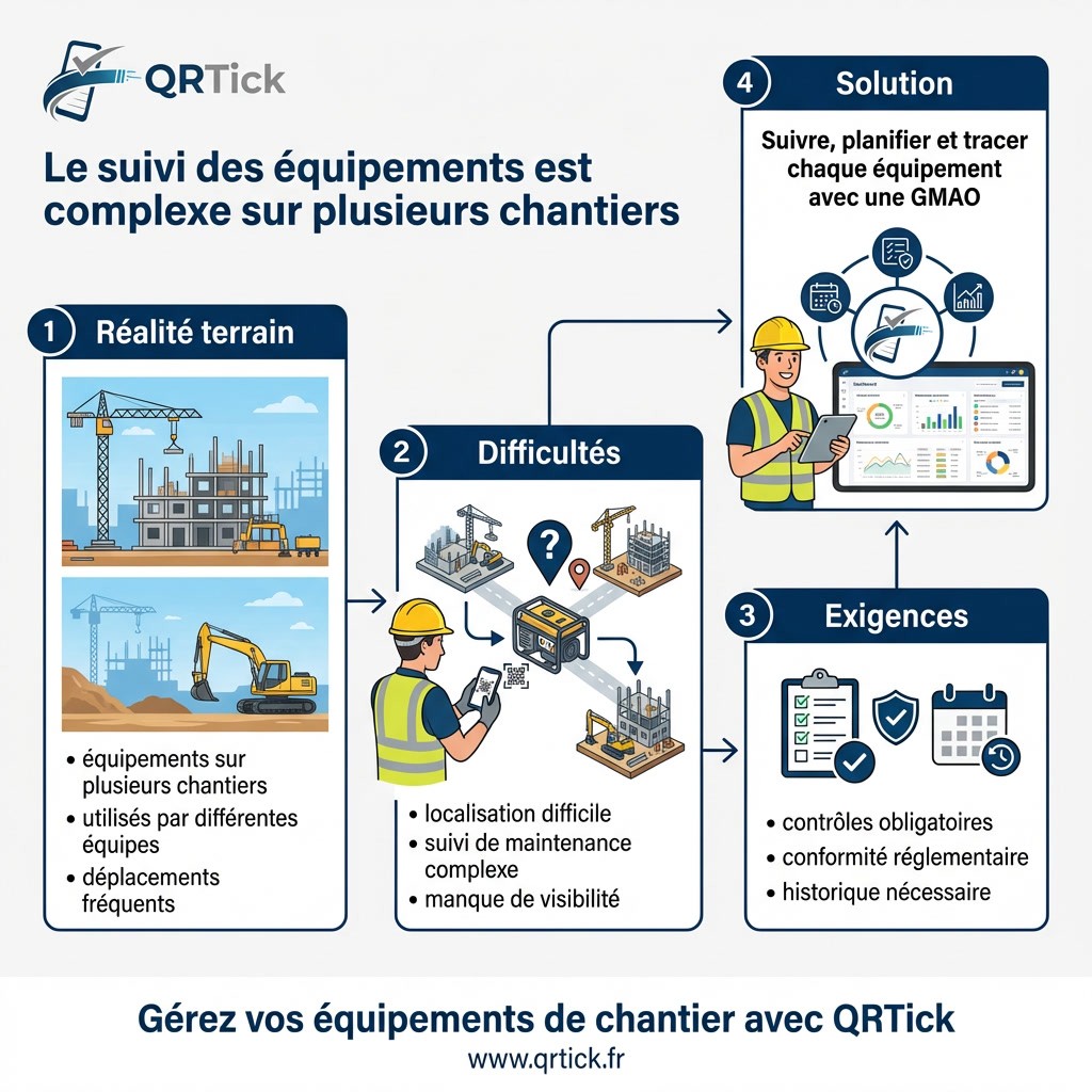 Infographie GMAO bâtiment pour la maintenance des installations techniques