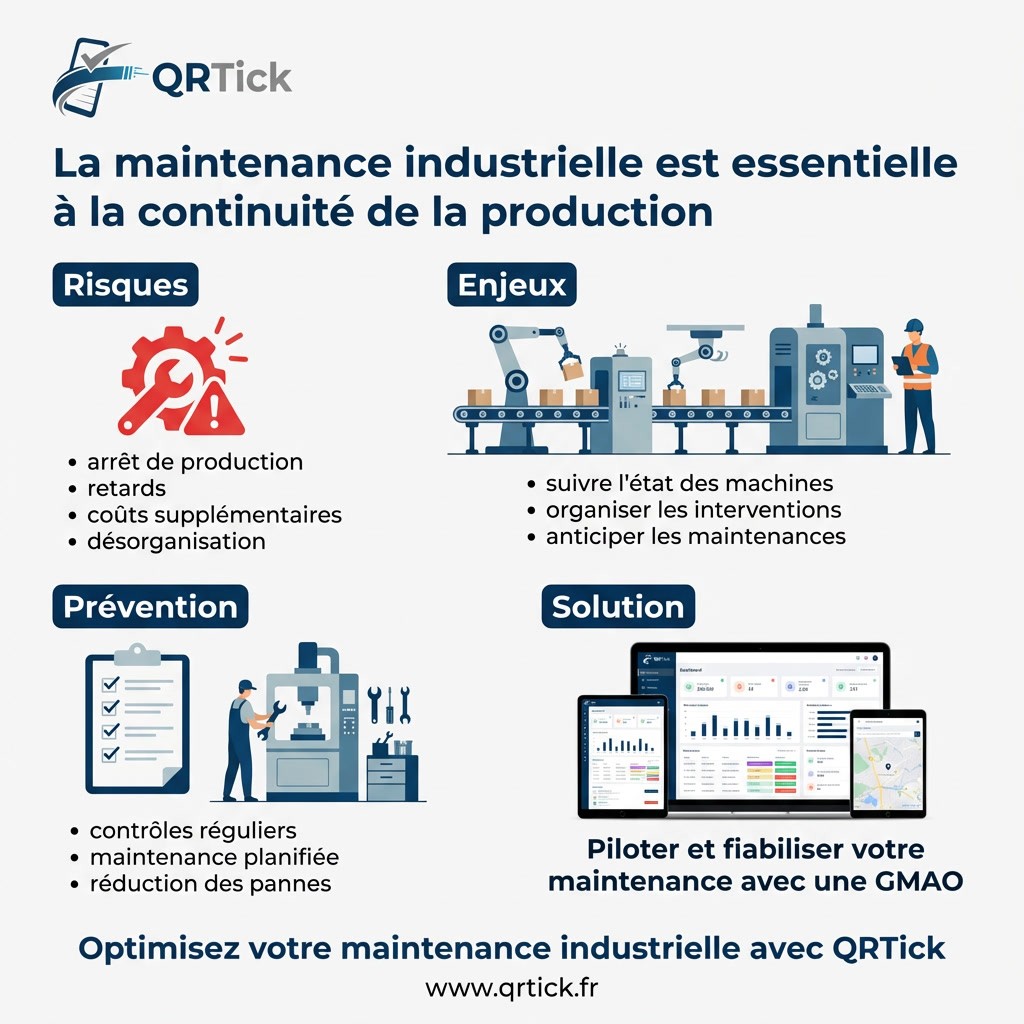 Infographie GMAO industrielle pour réduire les arrêts de production